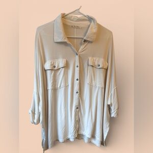 We The Free Andy Button Front Shirt Size L – Cream Oversized Slouchy Top